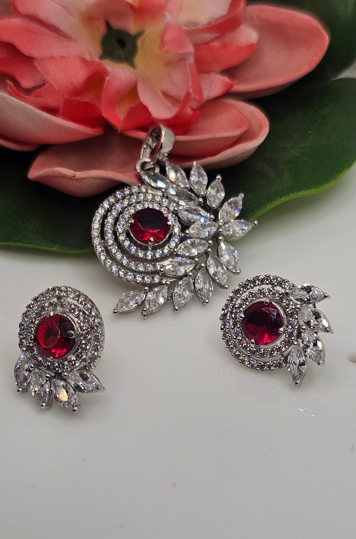 Pink stone Pendant Set