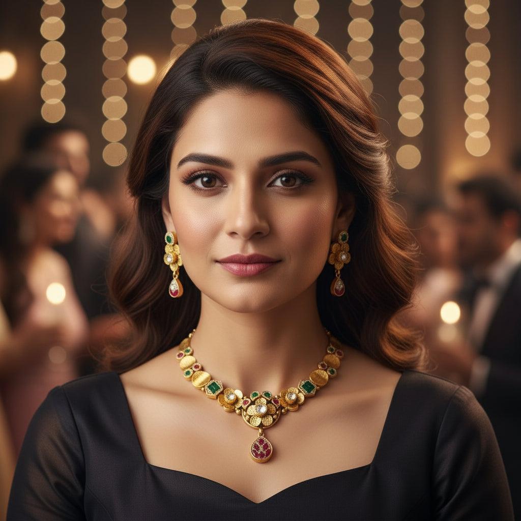 Necklace Set with Gold Polish & Stone Detailing