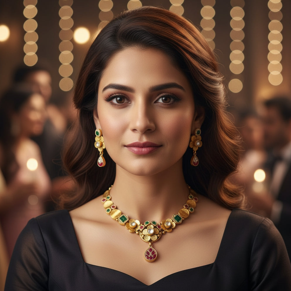 Necklace Set with Gold Polish & Stone Detailing