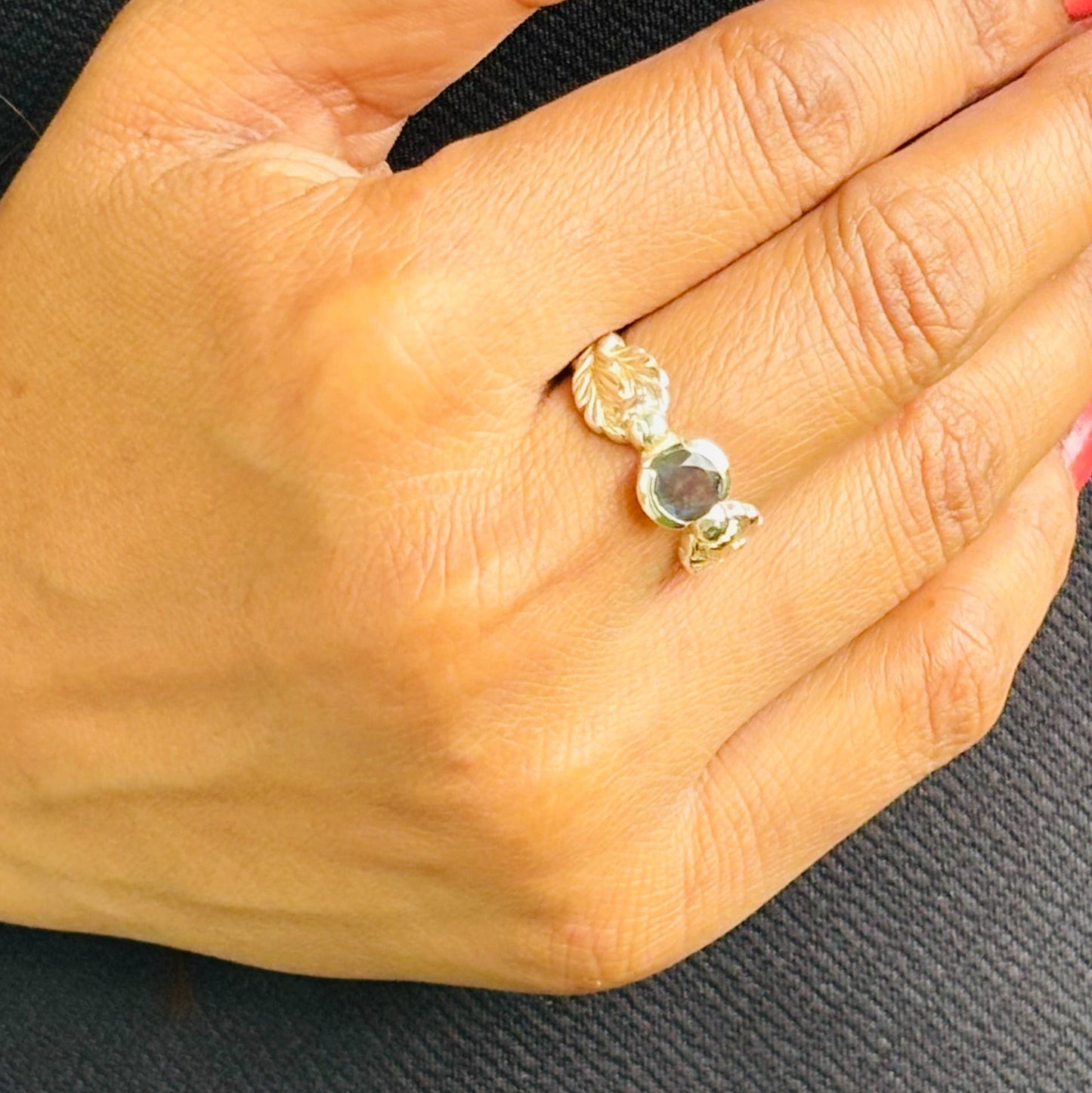 Black stone with wings ring