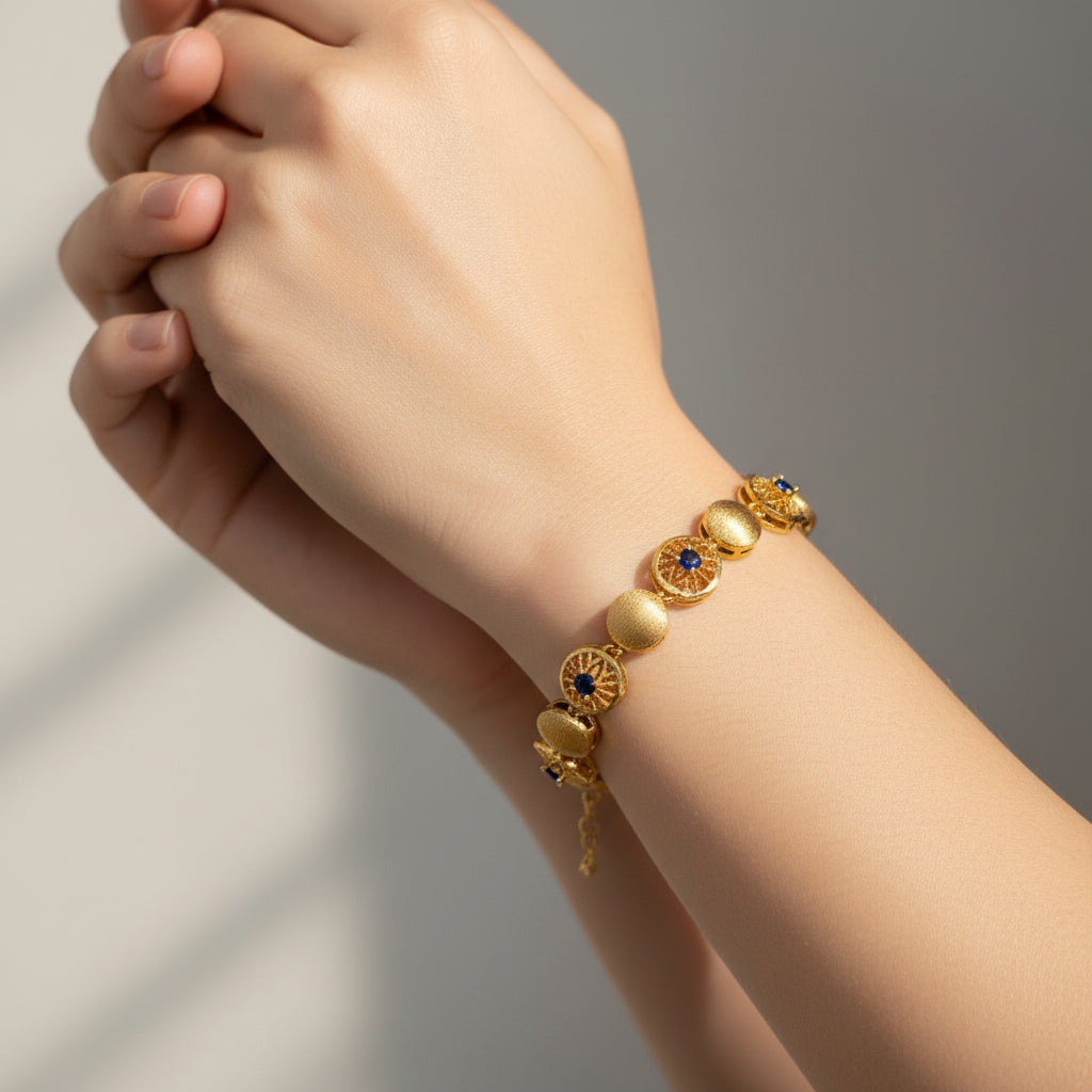 Bracelet with Gold Polish & Blue Stone