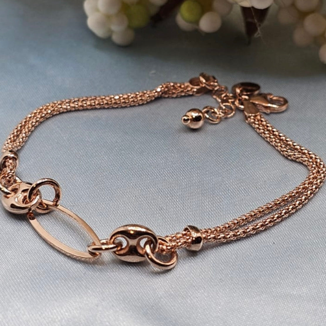 Rose Gold Dual Stone Chain Bracelet