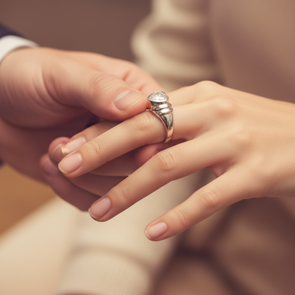 Silver Heart Stones Ring
