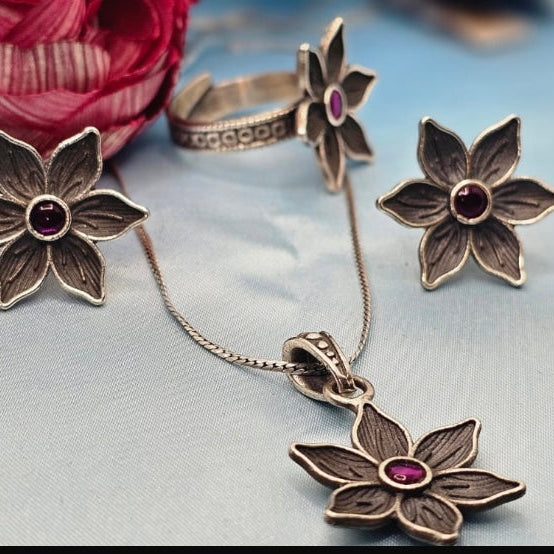 Flower Pendant with Purple Stone