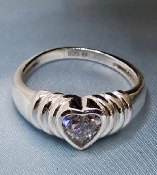 Silver Heart Stones Ring