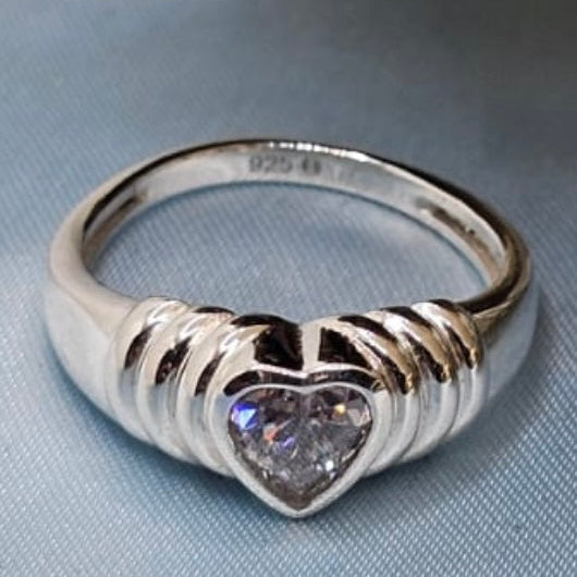 Silver Heart Stones Ring