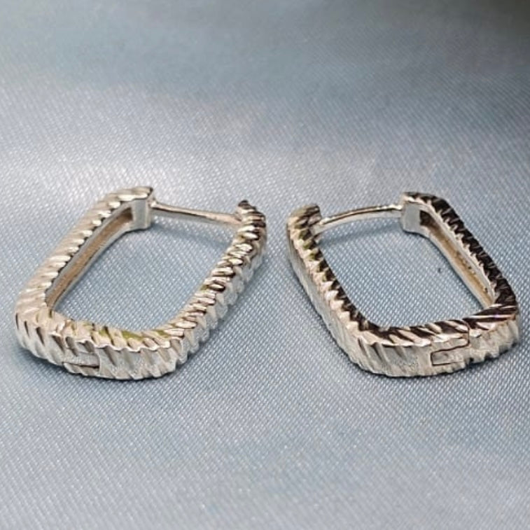 Silver Textured Square Earrings