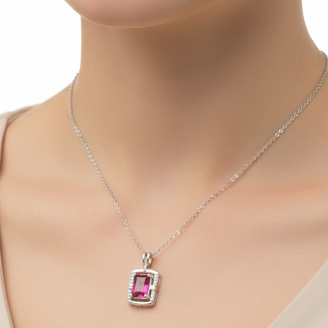 Pink stone Square Pendant