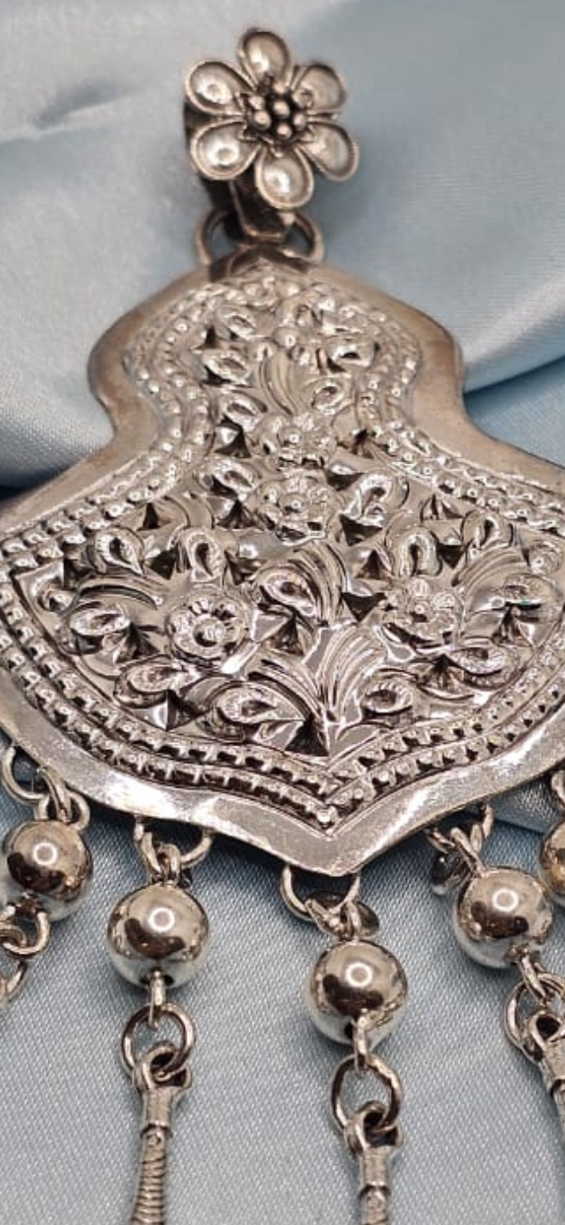 Long Silver Oxidised Pendant