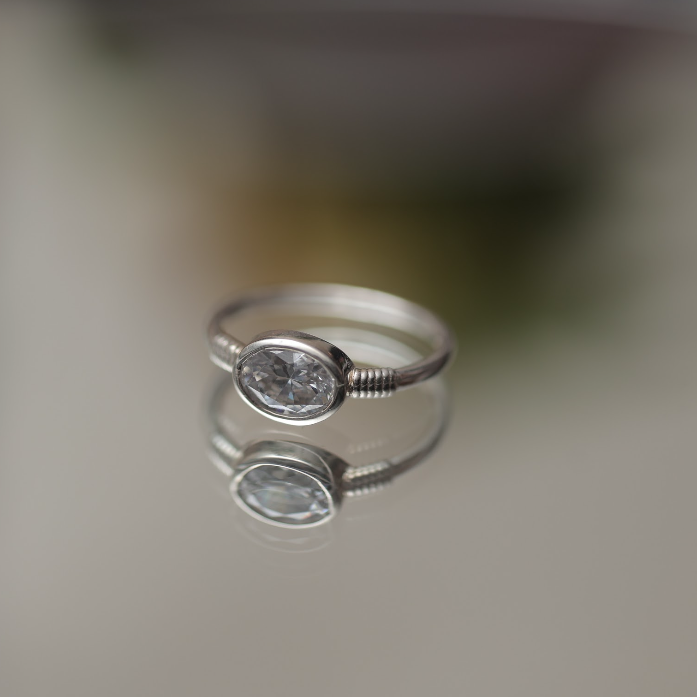 Oval Silver stone ring