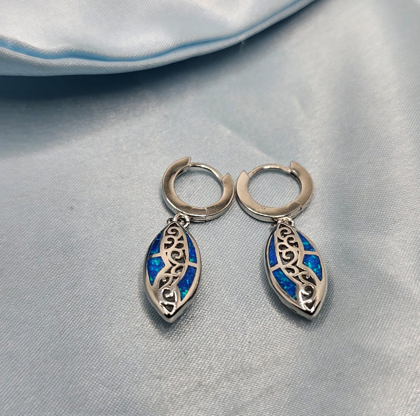 Opal Leaf Drop Hoops Earring