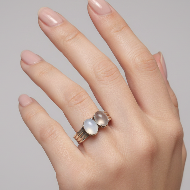 Twin Moon stone ring