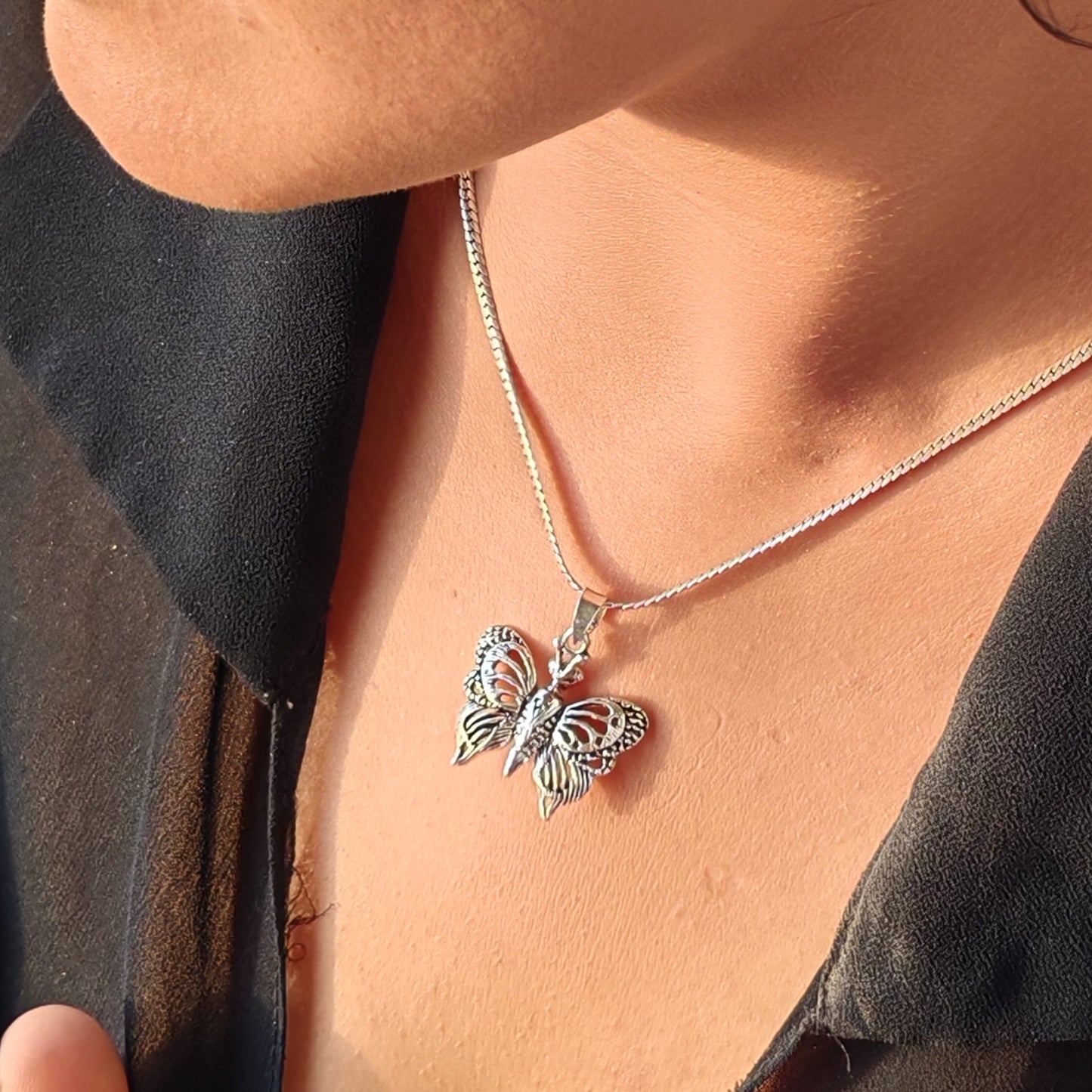 Silver butterfly Pendant Lumba Rakhi