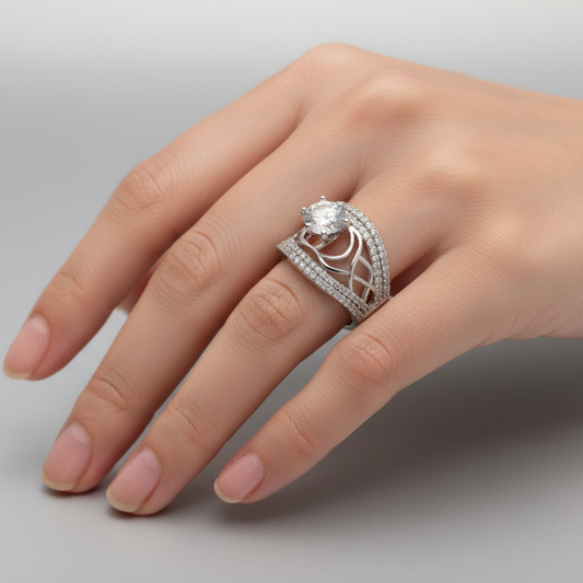 Silver Designer Zircon Ring