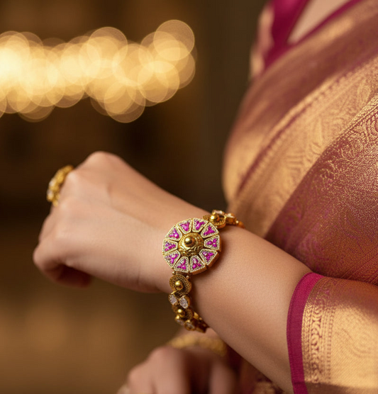 Bracelet Gold Polish Pink stone