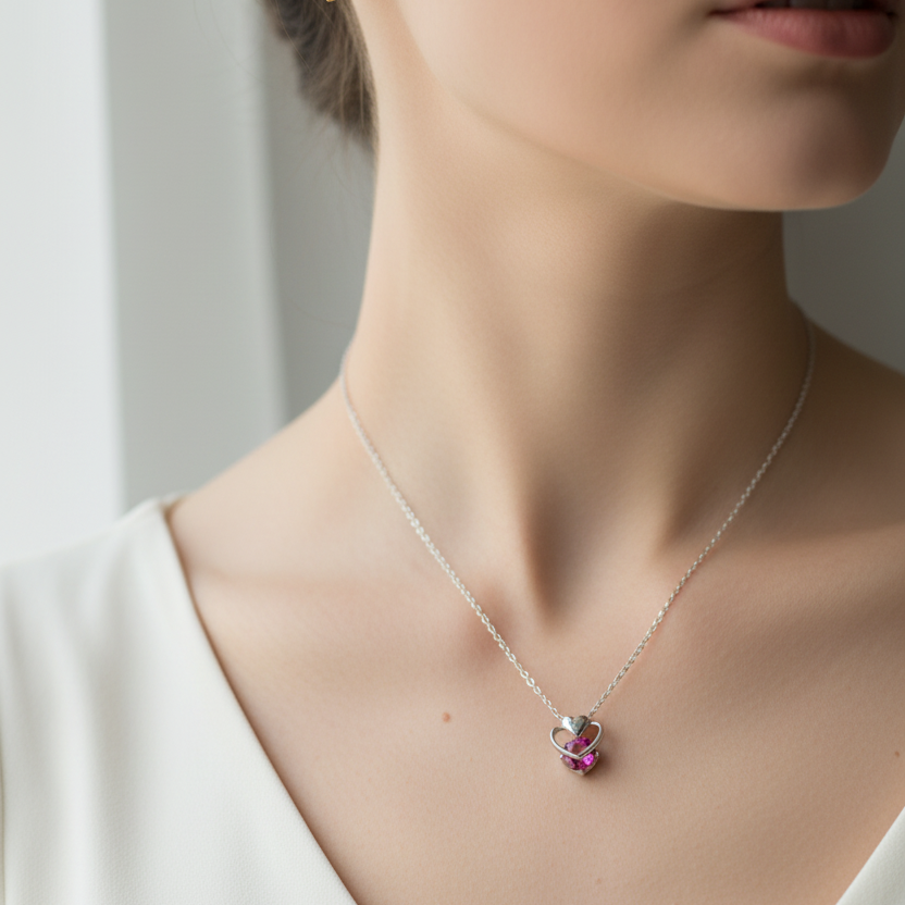 Gold leaf earrings and necklace with a heart pendant on a light gray background