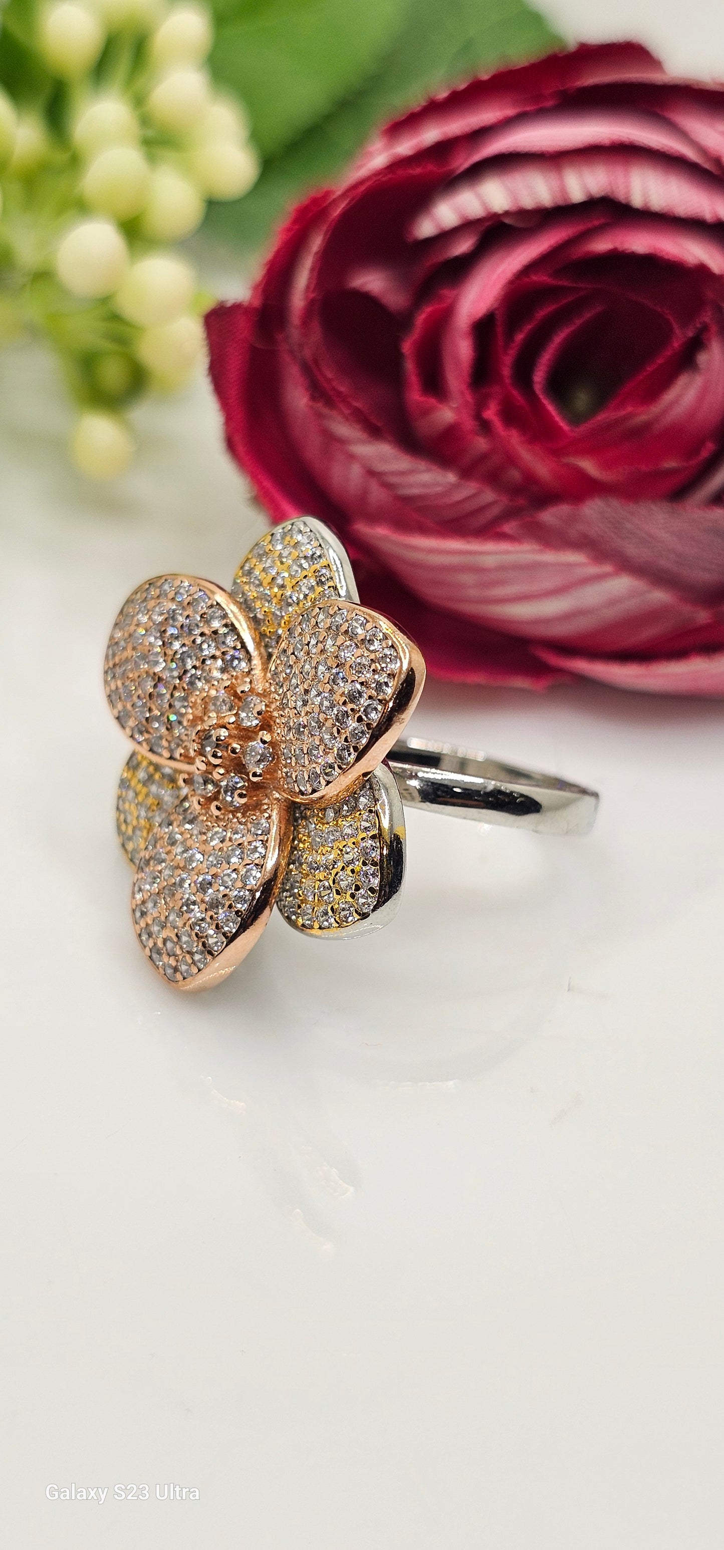 rose gold flower ring