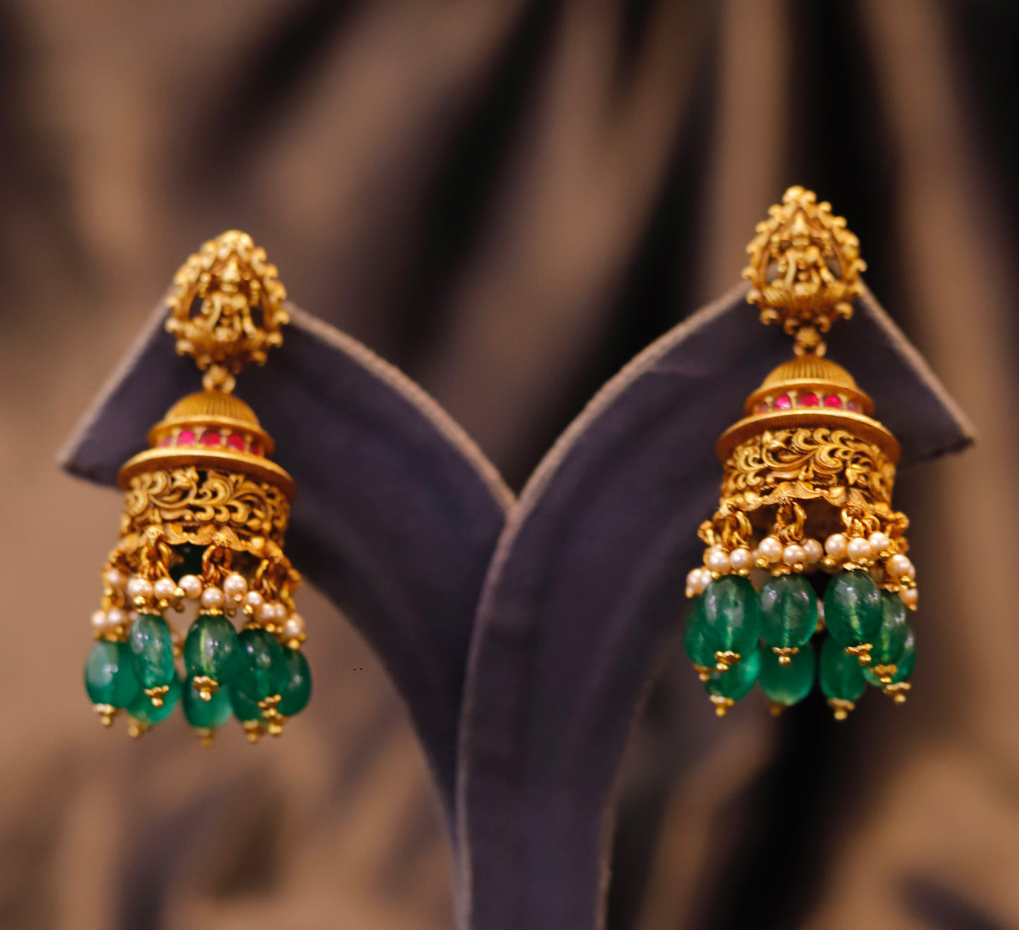Temple Jhumki Green