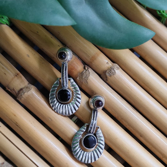 oxidized round stud-drop earrings