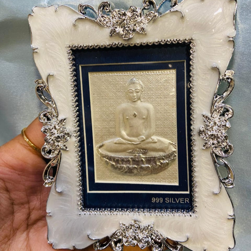 mahavir bhagwan in 99 silver with meena frame