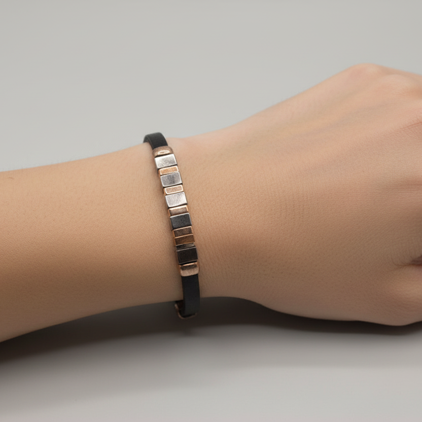 Silver & Black Cord Bracelet