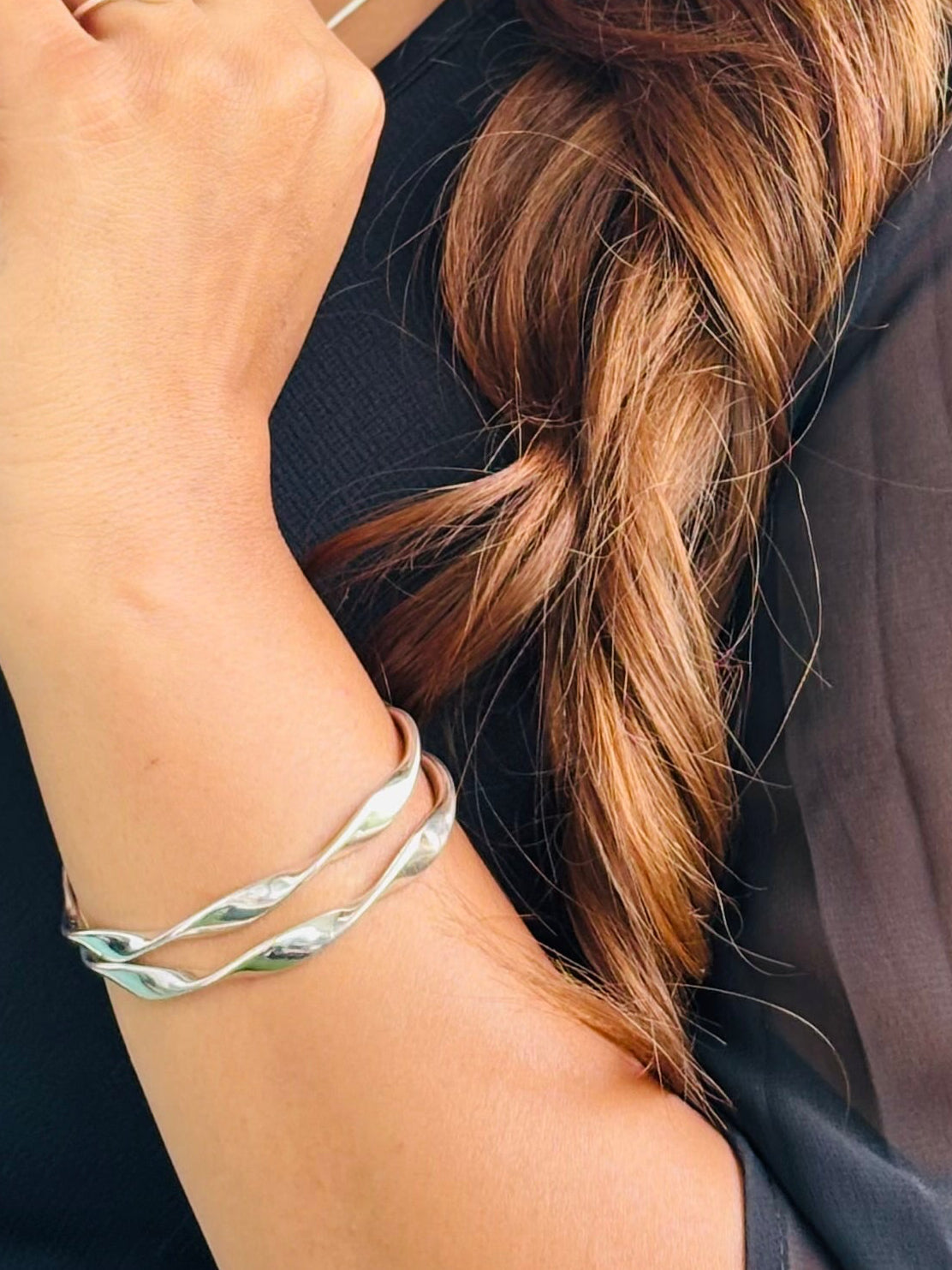 Silver twisted bangles￼￼