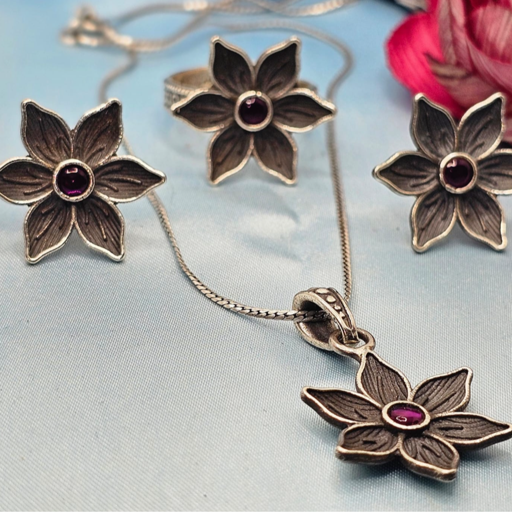 Flower Pendant with Purple Stone