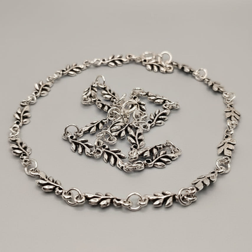 Silver Oxidised Leaf Anklet