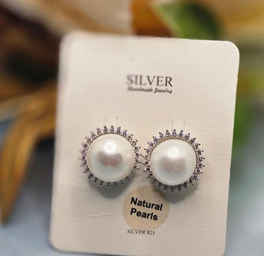 Silver natural pearl studs
