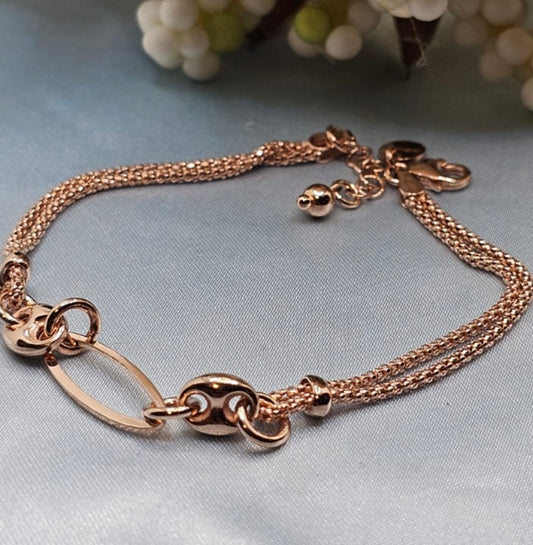 Rose Gold Dual Stone Chain Bracelet