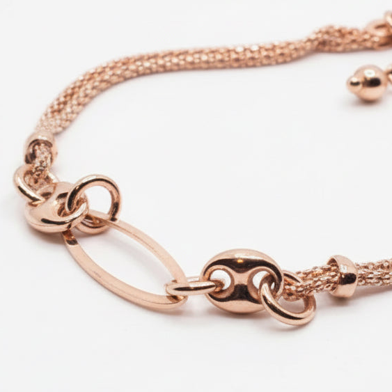 Rose Gold Dual Stone Chain Bracelet
