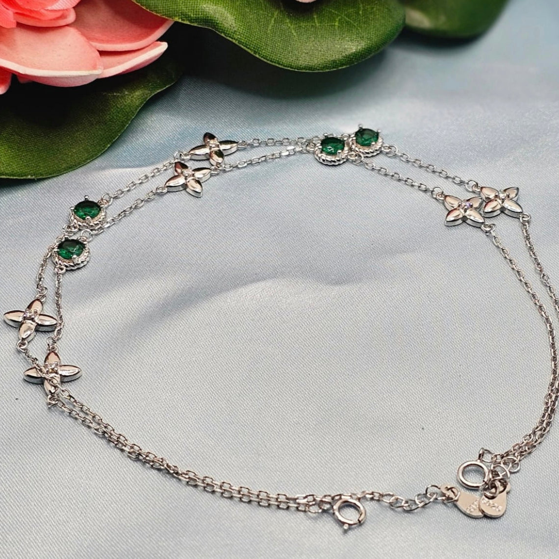 Star Charm Anklet with Green Stones