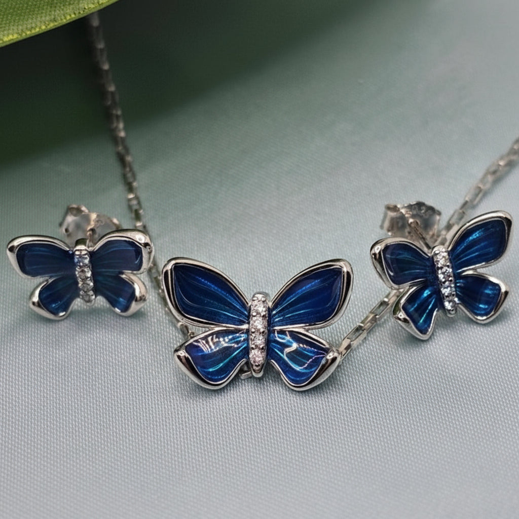 Blue Enamel Butterfly Set