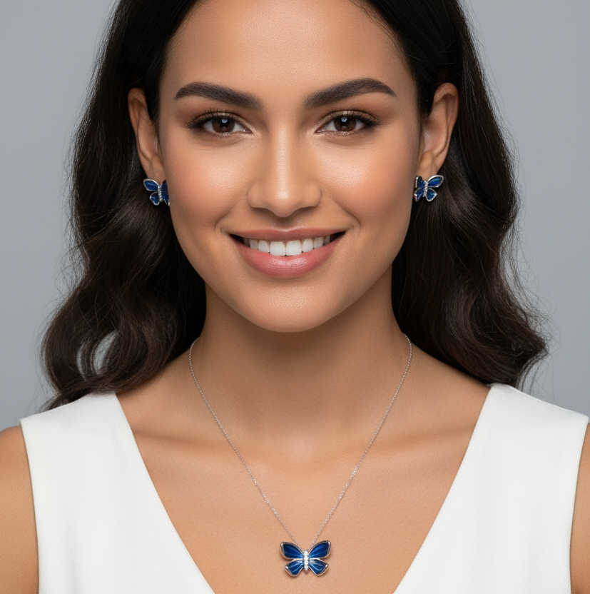 Blue Enamel Butterfly Set