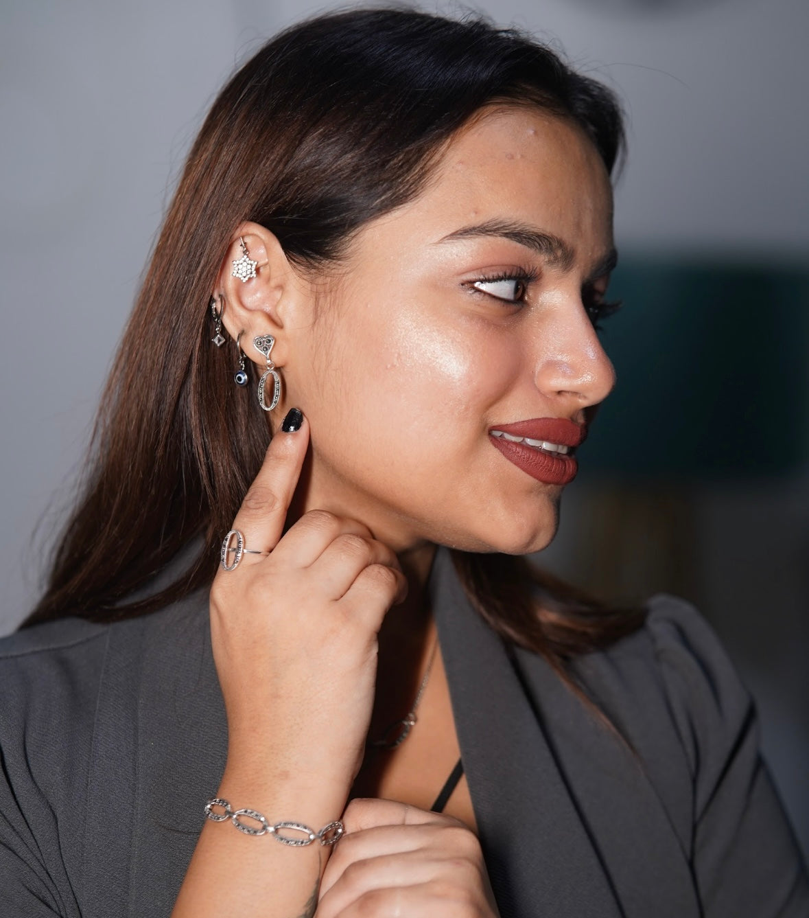 Silver Oxidized Necklace Set