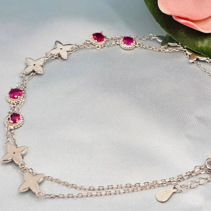 Star Charm Anklet with Pink Stones