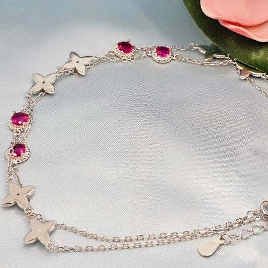 Star Charm Anklet with Pink Stones