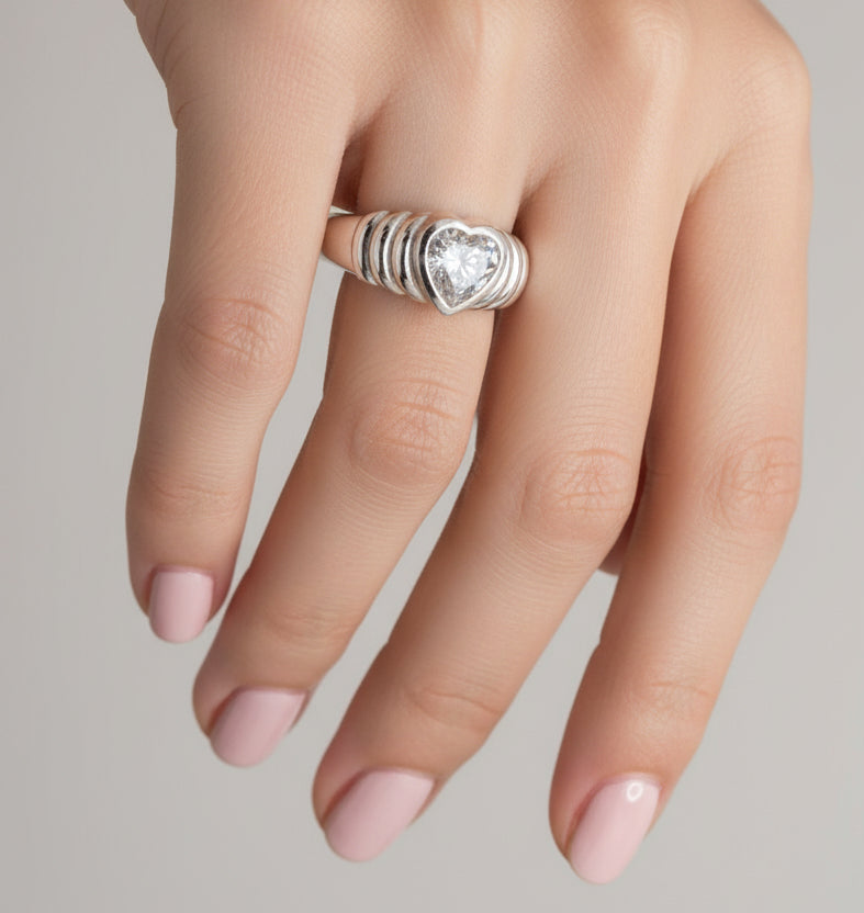 Silver Heart Stones Ring