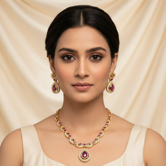 Pink stone necklace set