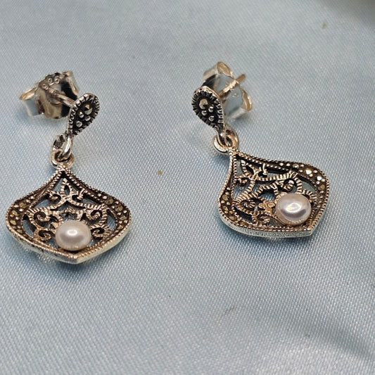 92.5 Silver  Pearl Drop Earrings