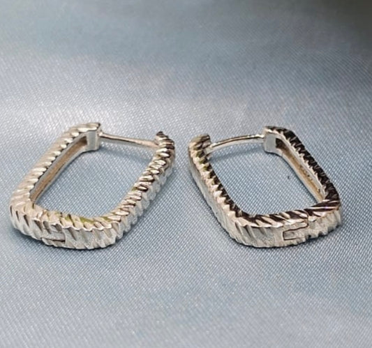 Silver Textured Square Earrings