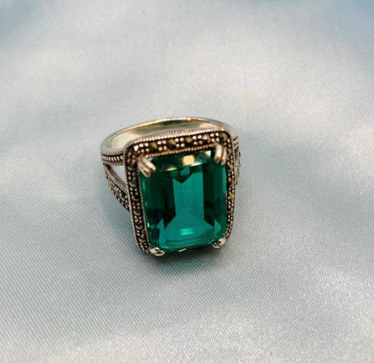 Square green stone ring