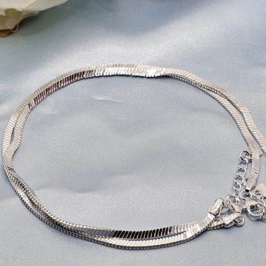 Elegant Sterling Silver Flat Chain Anklet