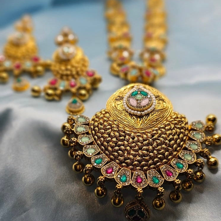 Bridal pink and green stone jewellery