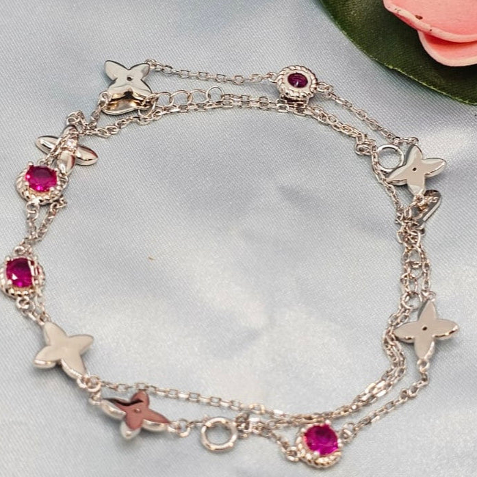 Star Charm Anklet with Pink Stones