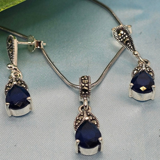 Blue Stone Pendant & Earrings Set