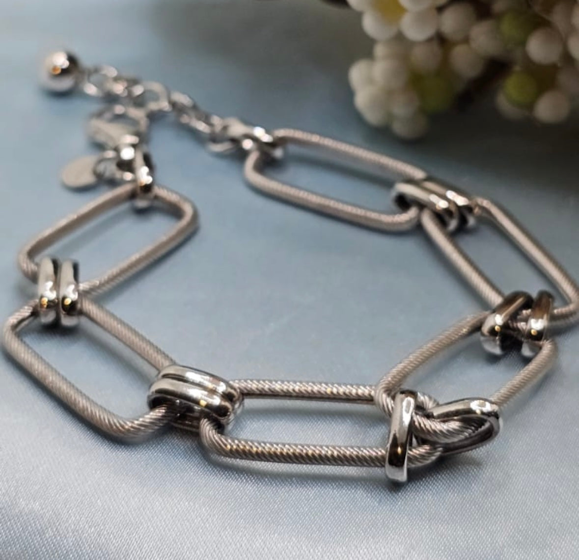 Silver Rectangle Link Bracelet
