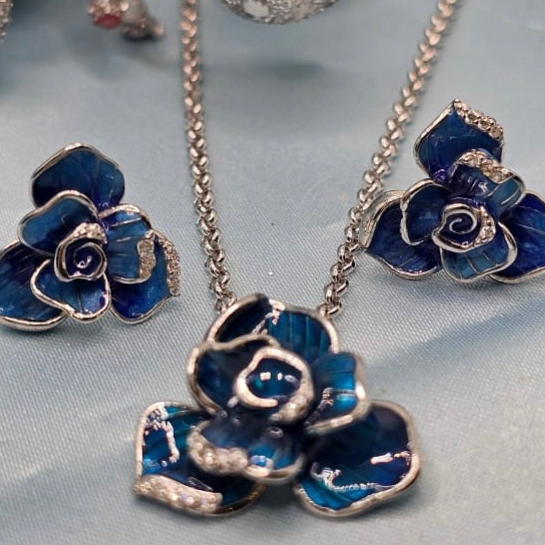 Enamel Blue Rose Set