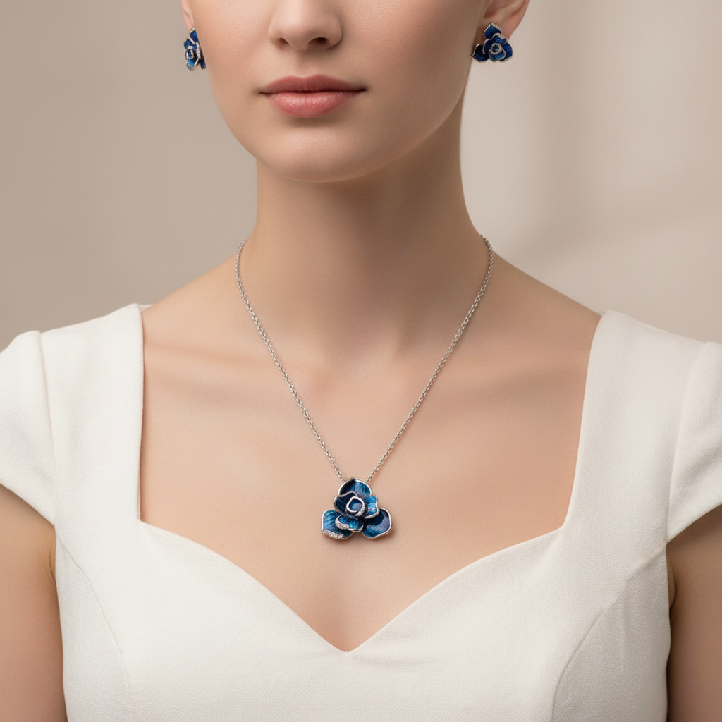 Enamel Blue Rose Set