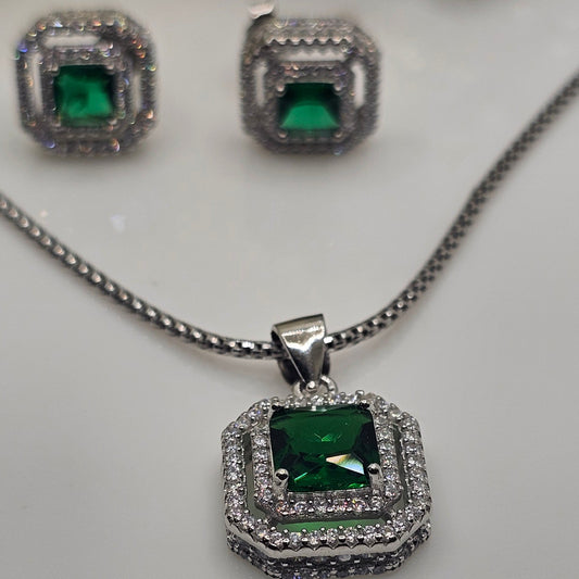 Green Stone Pendant Set Square